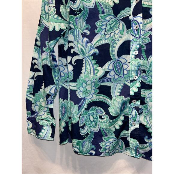 Talbots Women's Petite Small Button Up Blouse Baroque Floral Quiet Luxury Cotton - Picture 5 of 13